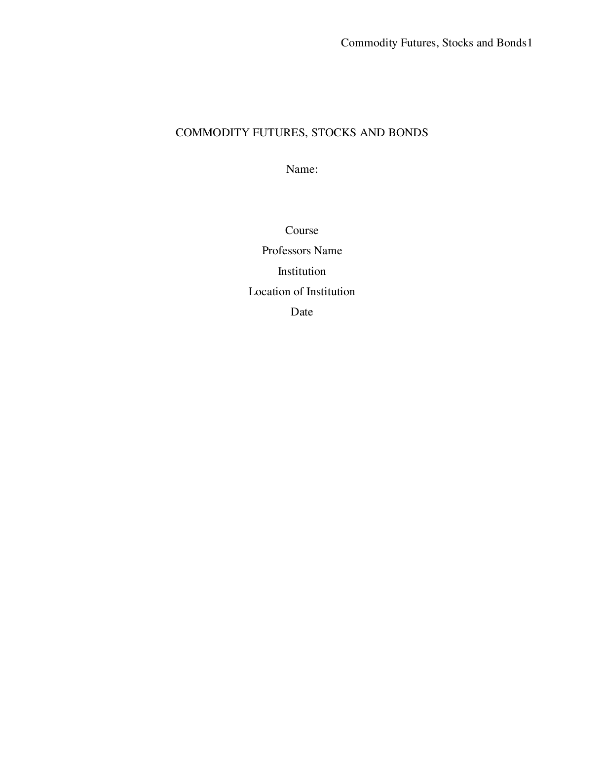 Preview image for COMMODITY FUTURES, STOCKS AND BONDS